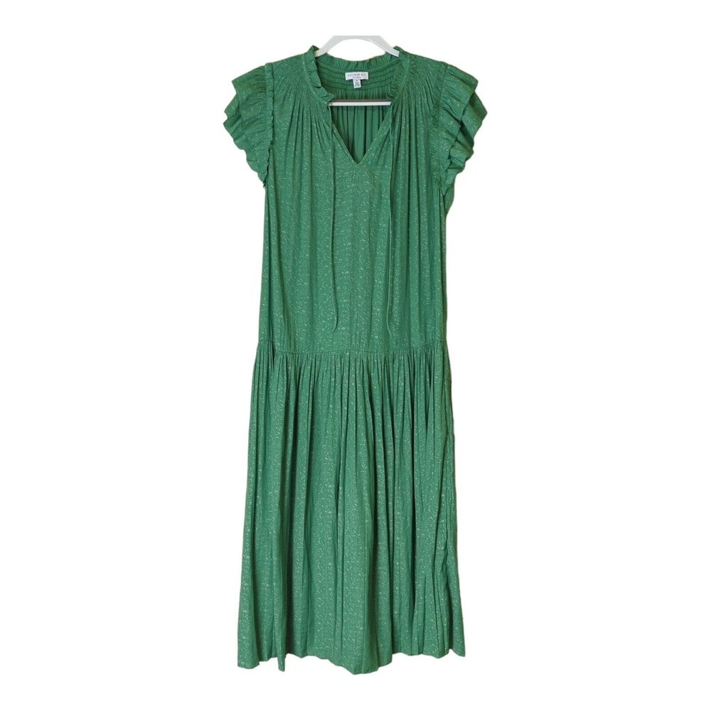 Anthropologie Current Air LA Maxi Dress Jacquard Leaf Green Drop Waist
